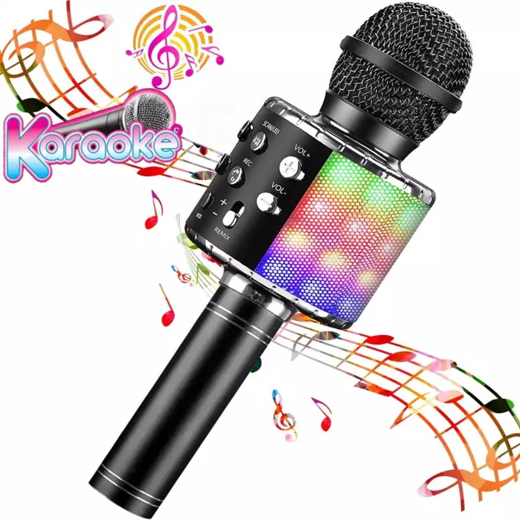 WS868L LED Speaker &amp; Microphone Bluetooth Karaoke wireles portable Speaker Smule dewasa anak