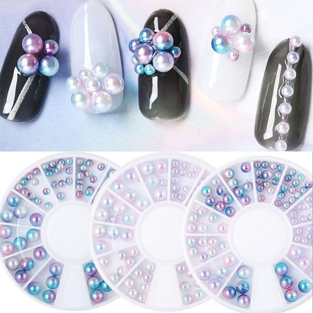 AUGUSTINA Agustinina Nail Art Beauty DIY Half-Round 3D Biru Irregular Studs Beads Ukuran Campur