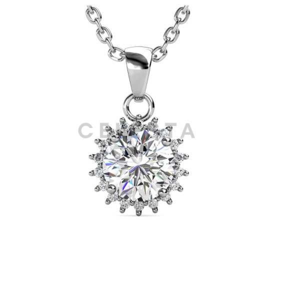 [GRA DIAMOND SERTIFIKAT] Florale Pendant - 1 carat kalung berlian Moissanite diamond with 925 silver