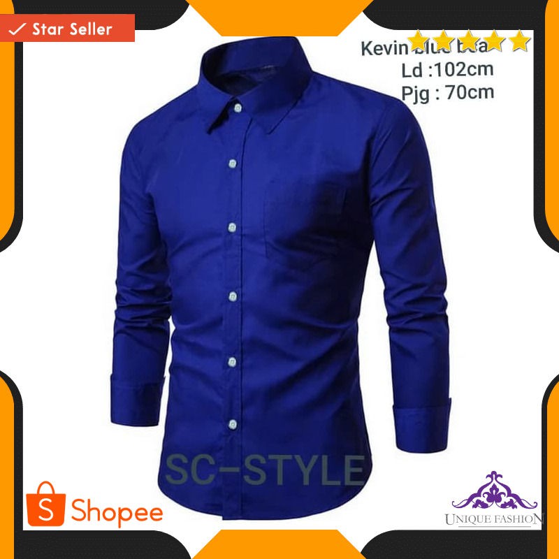 Kemeja Kevin Polos Blue Bca Sc Kemeja Pria Katun Biru Benhur