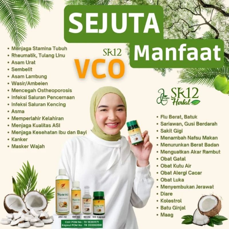 VCO Oil SR12 100% Minyak Kelapa Murni Tanpa Bahan Kimia - VICO Cold Press Suplemen Kesehatan dan Kecantikan Kulit