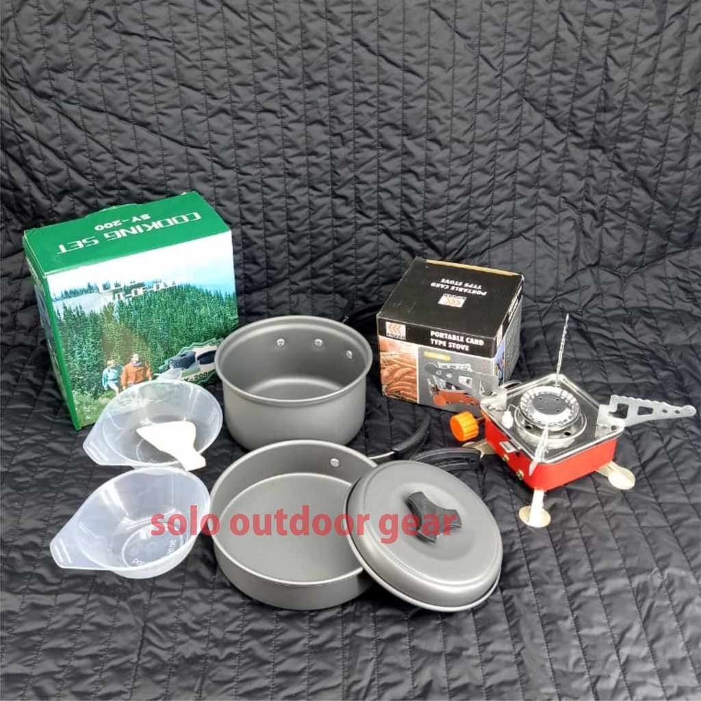 Paket koki gunung ds 200 + kompor portable kotak alat masak camping