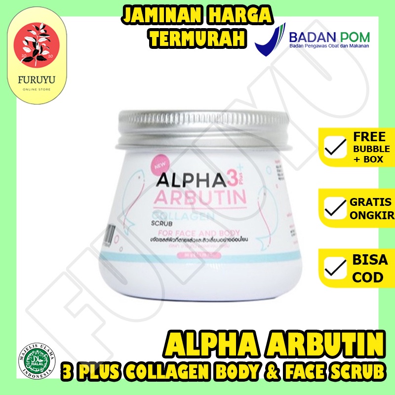 Alpha Arbutin 3 Plus Collagen Body &amp; Face Scrub Whitening Lulur BPOM