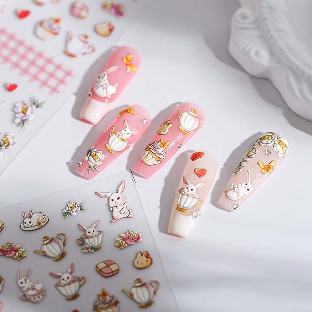 Needway Kartun Stiker Kuku Wanita Relief Anjing Manikur Aksesoris Bunga Nail Art Dekorasi