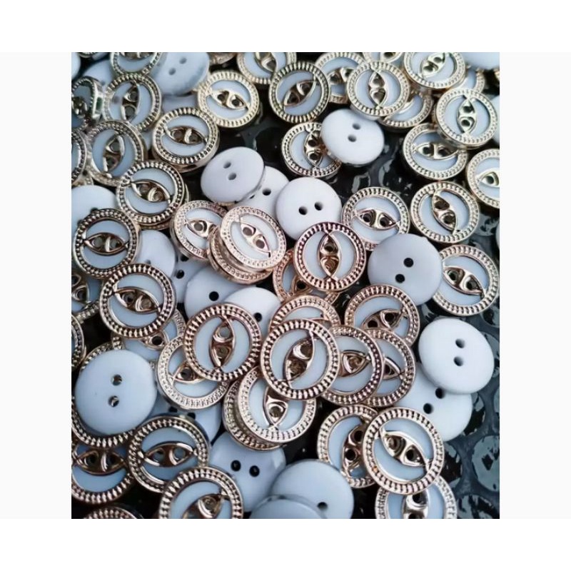 Kancing Baju Kemeja Gepeng Emas Lubang 2 diameter 15mm isi 100pcs