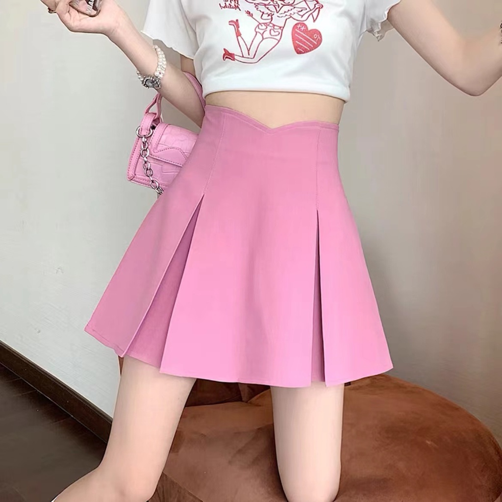 Women Mini Skirt Pleated Plain Rok Pendek Lipit Wanita 2104 (S-XL)