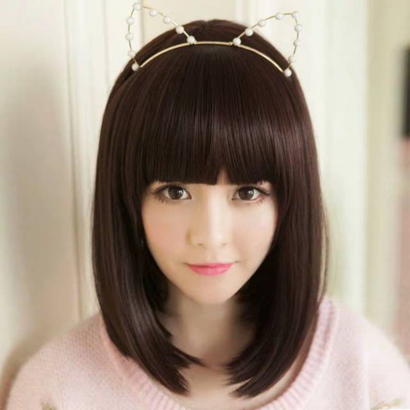 GOOD QUALITY Wig Bob Sebahu Poni Ke Depan / Poni ke Samping Kualitas Bagus Halus Lembut Seperti Rambut Asli Bisa Dicuci Dicatok Murah Simple / Rambut Palsu Pendek Aksesoris Fashion Wanita Cewek Cantik Cute Korea Modern Kekinian Terbaru Terlaris Termurah