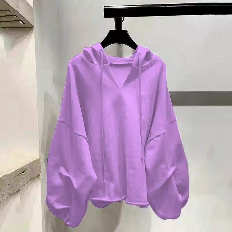 Hoodie V-Neck Oversize Clara Daddario Tangan Balon | Pakaian Wanita | Bahan Fleece | Allsize