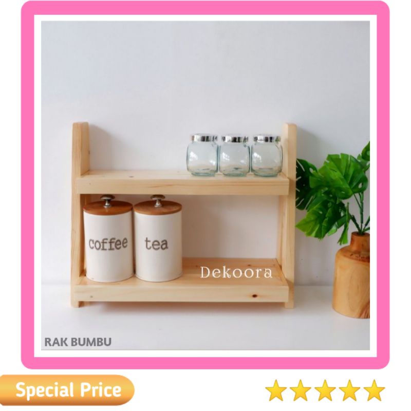 Rak Bumbu Kayu 2 Susun / Rak Toples / Rak Bumbi Dapur