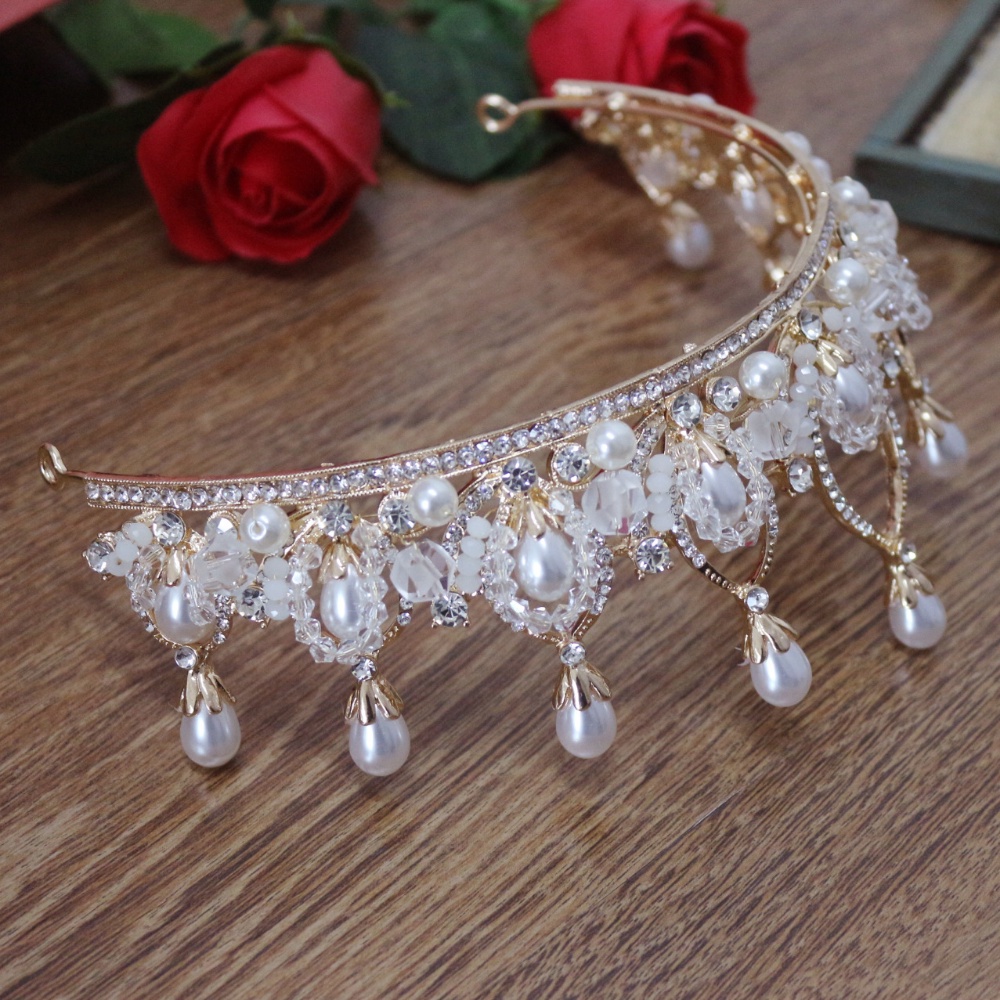 Mahkota Kristal Mutiara Handmade Untuk Aksesoris Pengantin