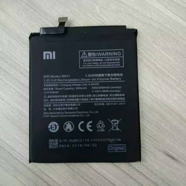 BATERAI ORIGINAL XIAOMI REDMI NOTE 5A BN31 ORIGINAL BATRAI