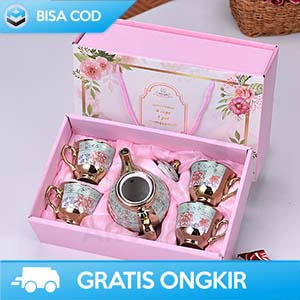 CANGKIR SET KERAMIK MEWAH MURAH SUNFILI B140 ORIGINAL - GELAS SET TEKO KERAMIK ANTIK SET CANGKIR IMPORT