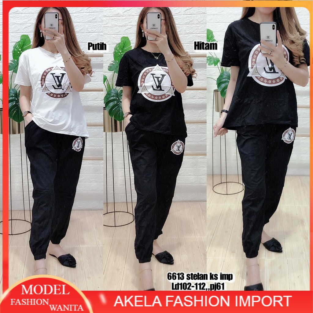 SETELAN KAOS WANITA PREMIUM IMPORT BAJU KAOS SET LV+CELANA SPORTY SETELAN KAOS MURAH 6613