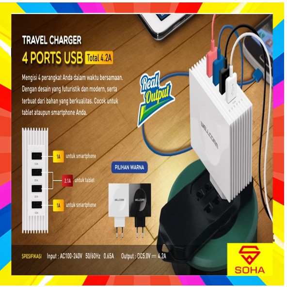 TC Charger / Batok Adaptor USB 4 Output - 5 Ampere / WellComm