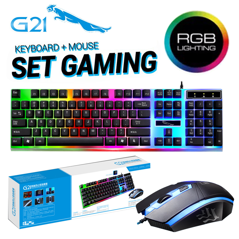 Keyboard Mechanical Komputer Set Gaming Mouse dan Keyboard Computer USB Cable RGB GTX300 G21