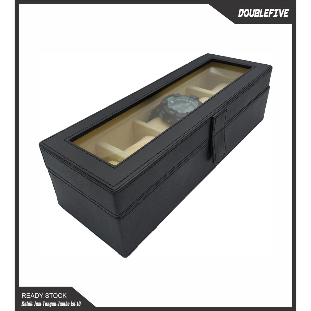 JUMBO Size Kotak Jam Tangan Isi 5  Tempat Jam  Watch Box - HITAM CREAM