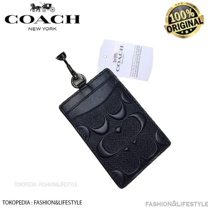 

[[COD]] Coach Lanyard Id Signature Embossed Black Leather Original 100% SPECIAL Kode 1342