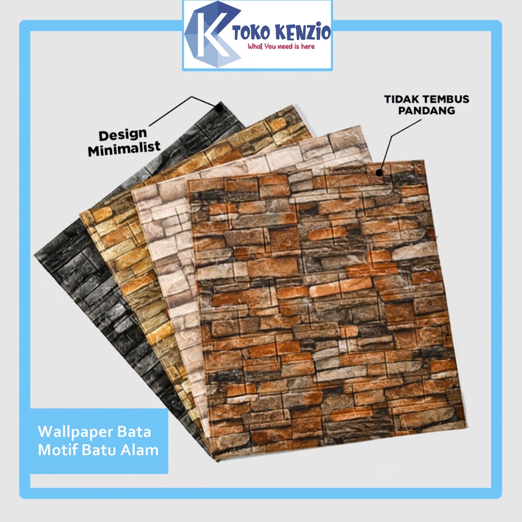 Wallpaper Dinding 3D bata  wallpaper 3D Foam 77x70cm teban 3mm corak Batu Alam High Quality