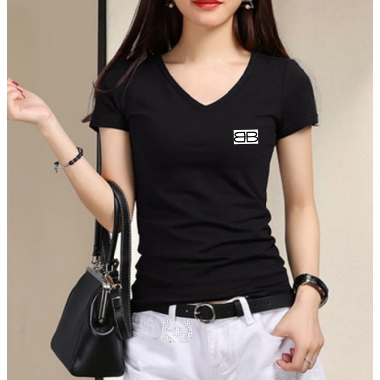 kaos wanita import bodyfit stretch premium U neck V neck