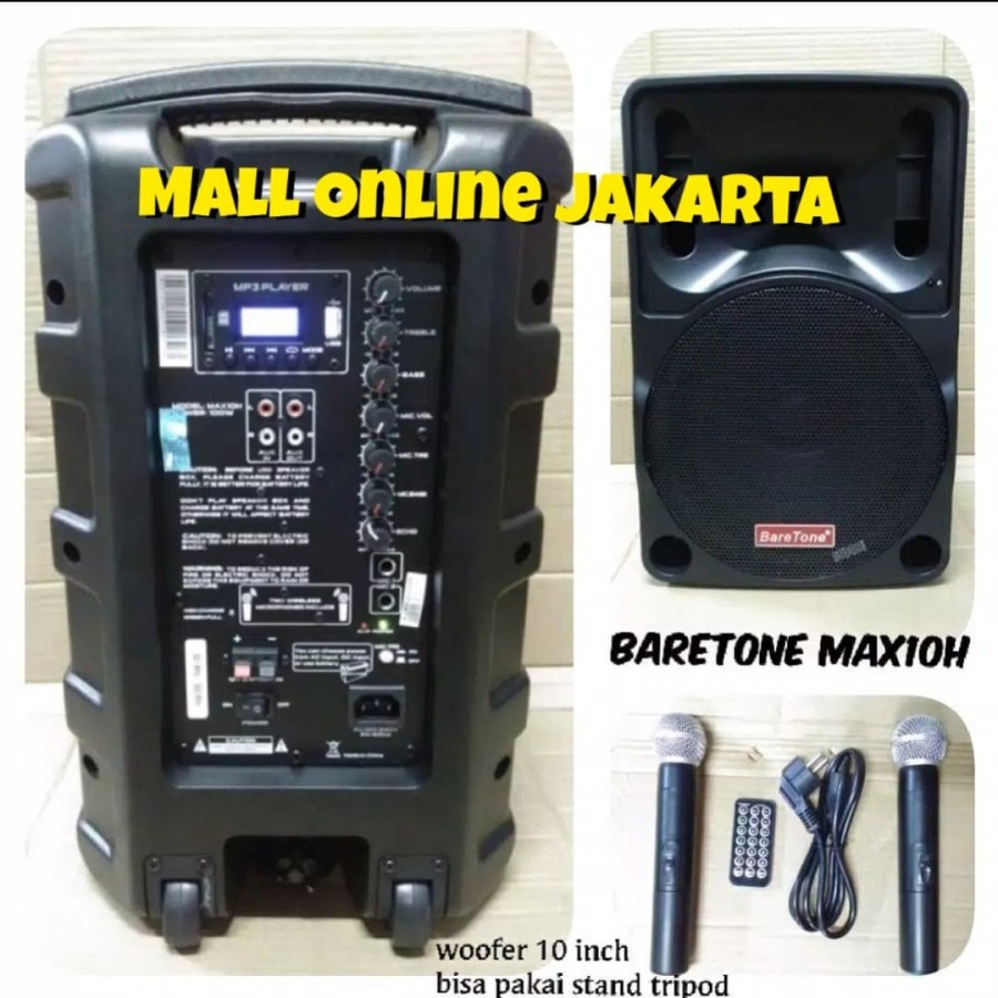 SPEAKER AKTIF BLUETOOTH 10 INCH PORTABLE BARETONE MAX10 H mic wireless