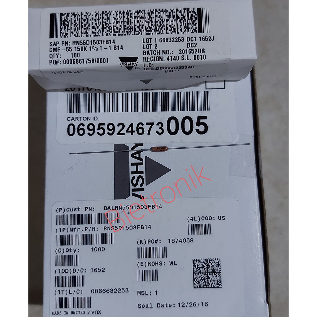 Resistor 150K 150KOhm 1% 1/8W MF RN55D1503FB14 Original Vishay Dale