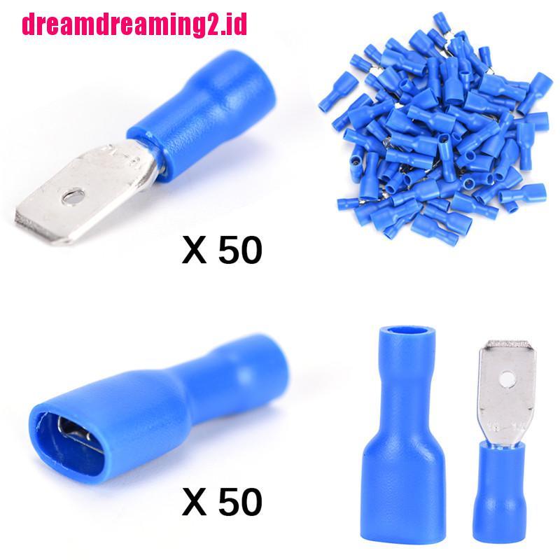 （✔✔❤100pcs Konektor Crimp Terminal Kabel Listrik Female &amp; Male Spade Insulated Warna Biru