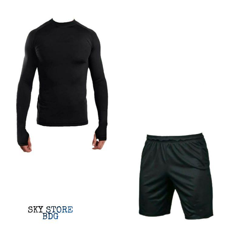 PAKET 2 PCS MANSET BASELAYER TANGAN PANJANG DAN CELANA PENDEK OLAHRAGA BISA cod BAYAR DI TEMPAT