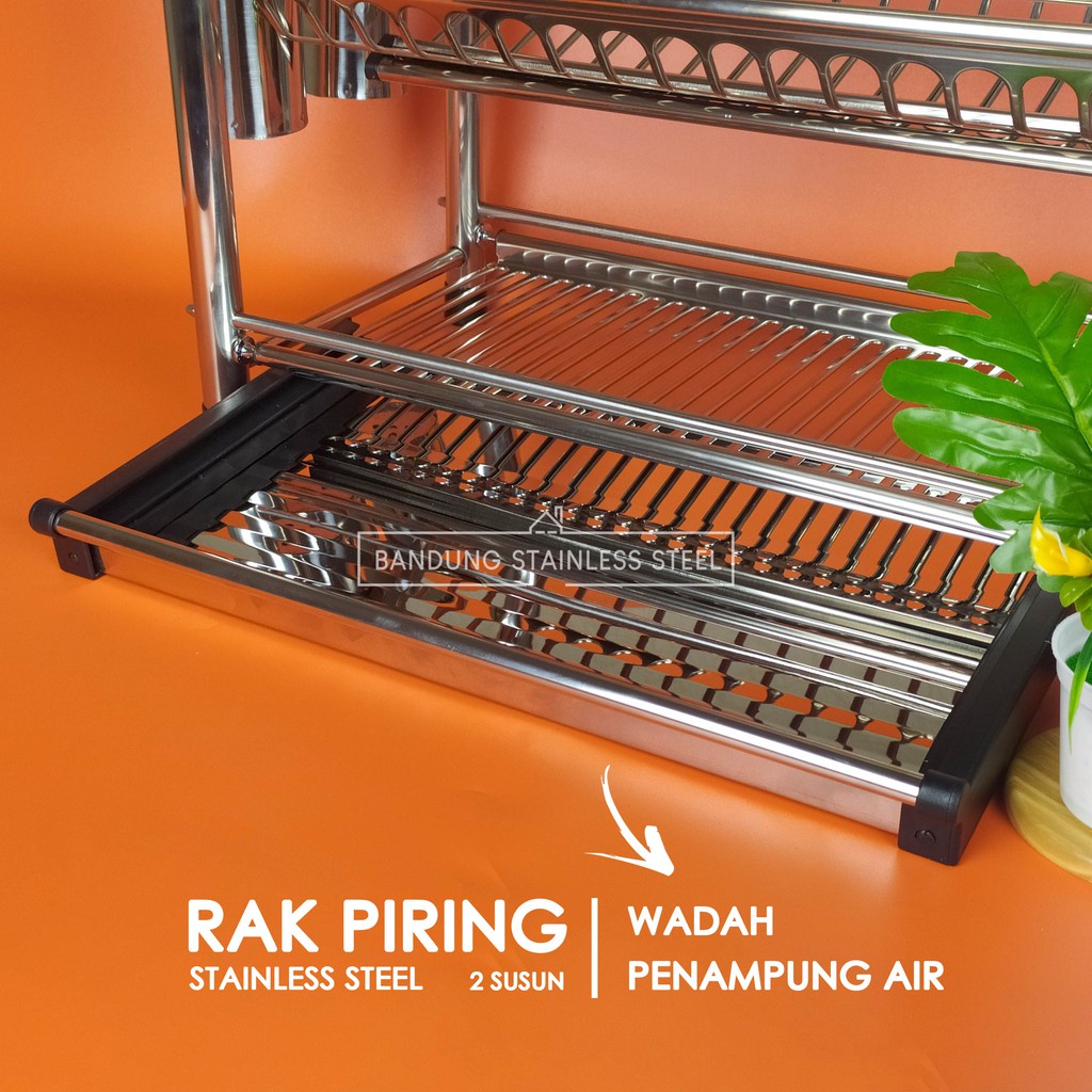 Rak piring 50cm / 60cm stainless steel tebal tempat sendok pisau 2 susun