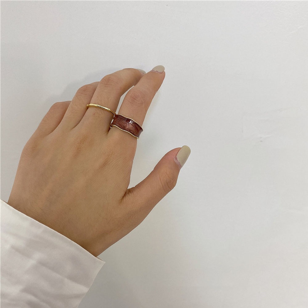 2pcs / Set Cincin Enamel Model Terbuka Bentuk Bulat Geometris Warna-Warni Gaya Korea Untuk Wanita