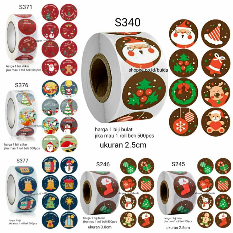 

1 roll 500pcs Sticker Natal Christmas stiker label dekorasi gift box hampers packaging hiasan segel kemasan sealer S245 S246 S340 dekorasi gift box hiasan kartu ucapan hangtag