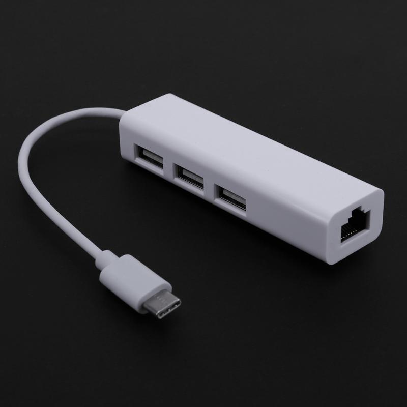 Kabel Adapter USB 3.0 3 Port Hub Type C to Ethernet LAN