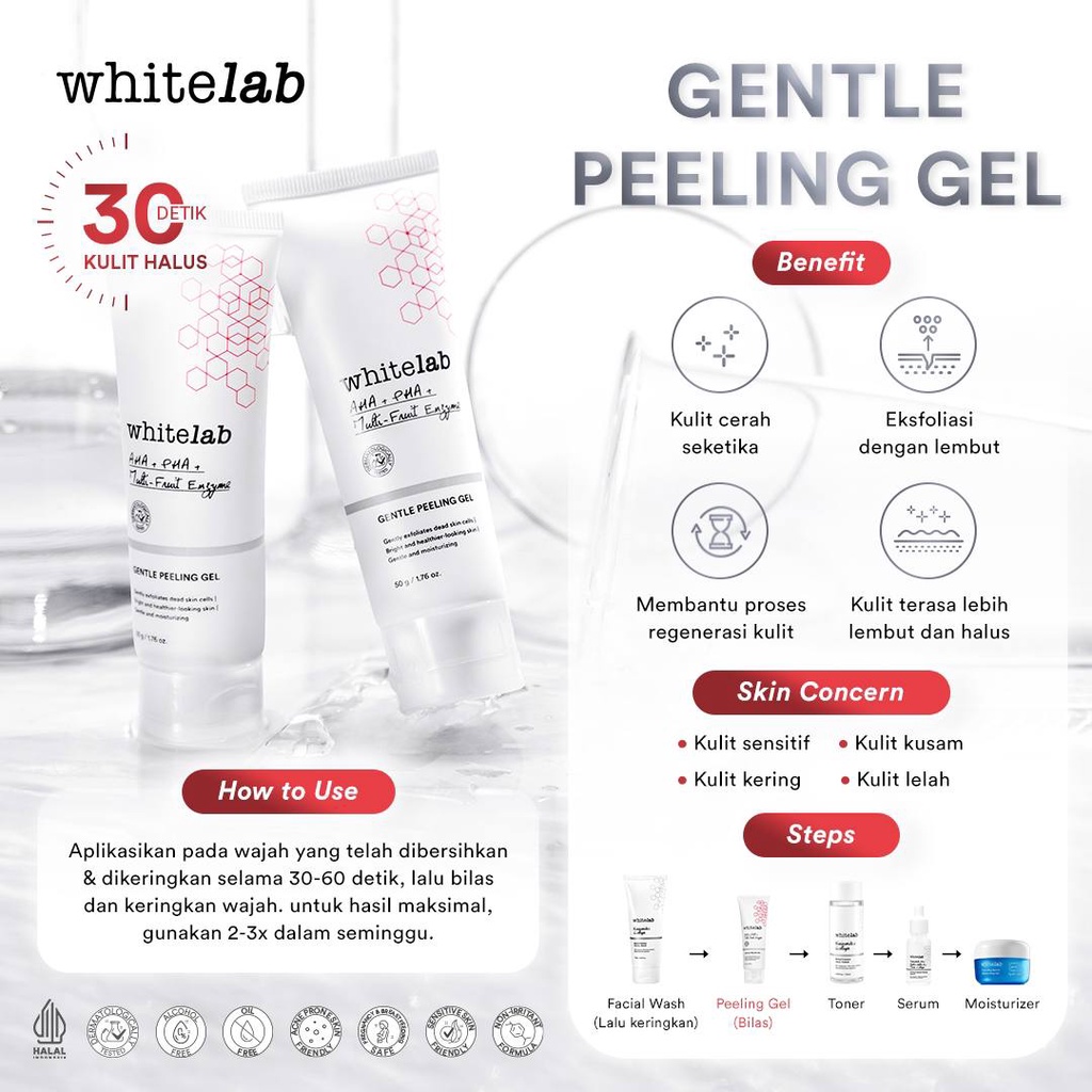WHITELAB Gentle Peeling Gel - Gel Pencerah Pelembab Pelembut Pengangkat Minyak Kotoran Sel Kulit Mati Wajah