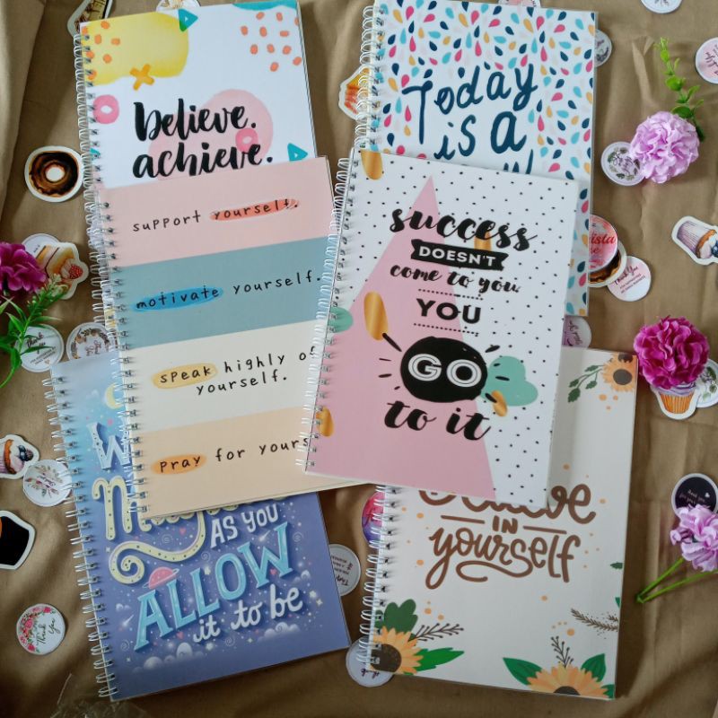 

Notebook A5 spiral Cover Motivasi BLACK Lines / Buku Catatan Harian / Diary Free Pulpen Cantik