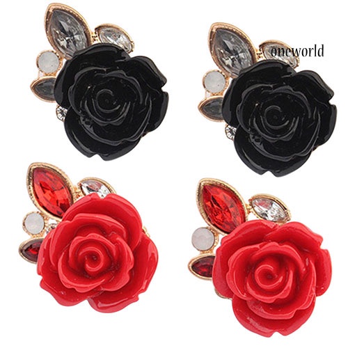 OW@ Women's Retro Elegant Rose Flower Rhinestone Inlaid Ear Studs Earrings Gift