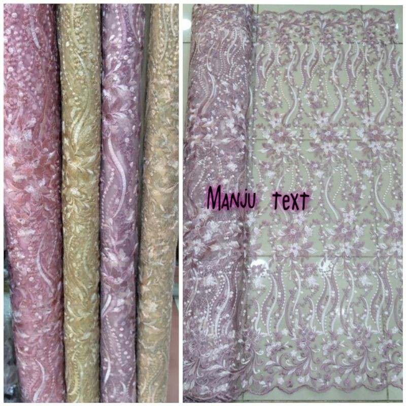 Kain tile Bordir / bahan Tulle bordir renda / cocok untuk dress gaun seragaman dll TERBARU