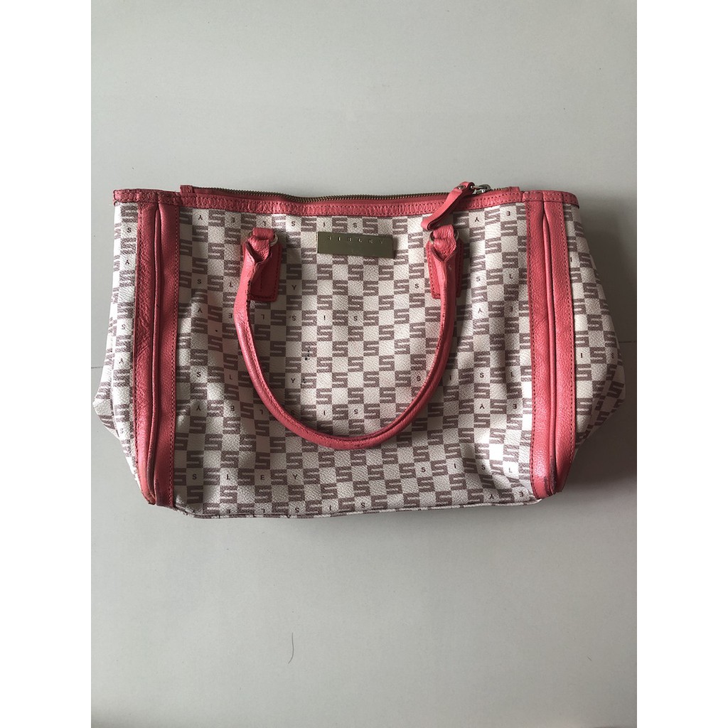 tas preloved tote bag merk sisley warna merah muda pink