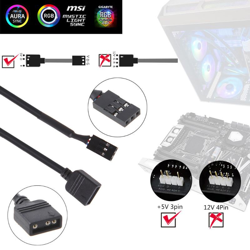 Cre Kabel Adapter Konektor 5v 3pin Rgb Vdg Untuk Motherboard 5v 3pin Vdg Ke Normal 3pin