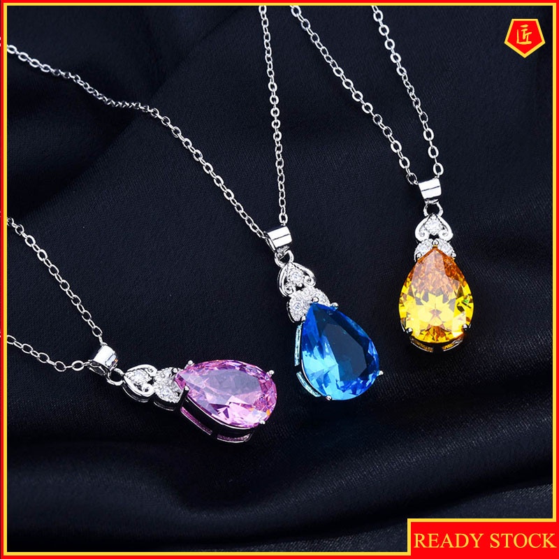 [Ready Stock]Refined Grace Crystal Inlaid Pink Diamond Water Drop Pear-Shaped Pendant