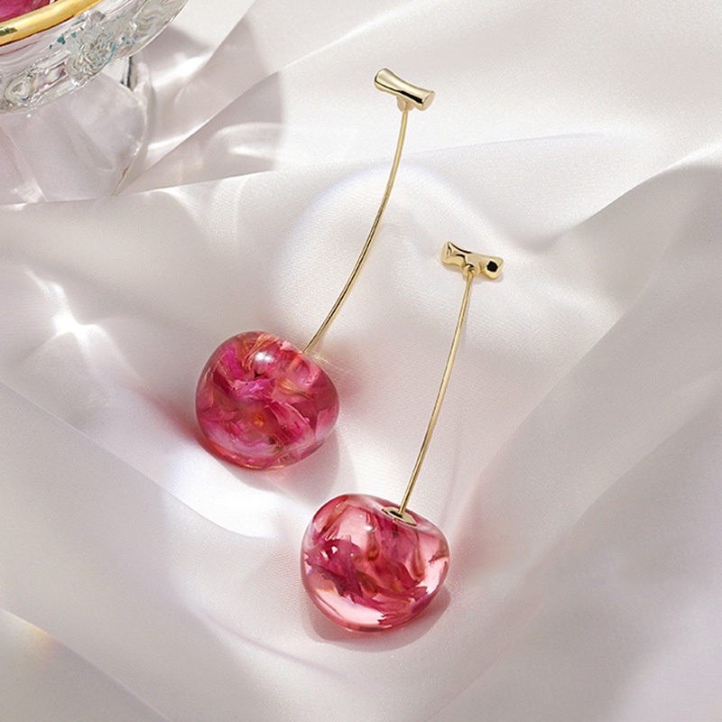 Anting Panjang Desain Bunga Cherry Kering Gaya Perancis Untuk Wanita