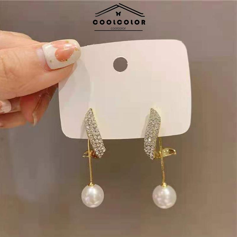 COD❤️Elegan Berlian Mutiara Fashion Sederhana Temperamen Wanita Anting Rumbai Panjang Hadiah Ulang Tahun Kado Fashion Aksesoris Murah