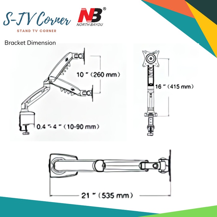 NORTH BAYOU NB F80 GAS SPRING BRACKET TV MONITOR MEJA BRACKET MONITOR