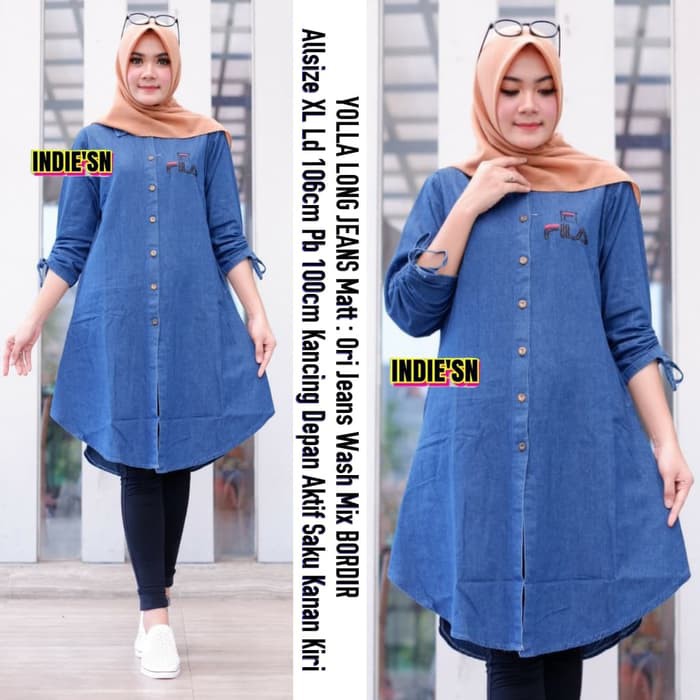 MURAH ATASAN JEANS WANITA yolla long jeans tunik dark blue