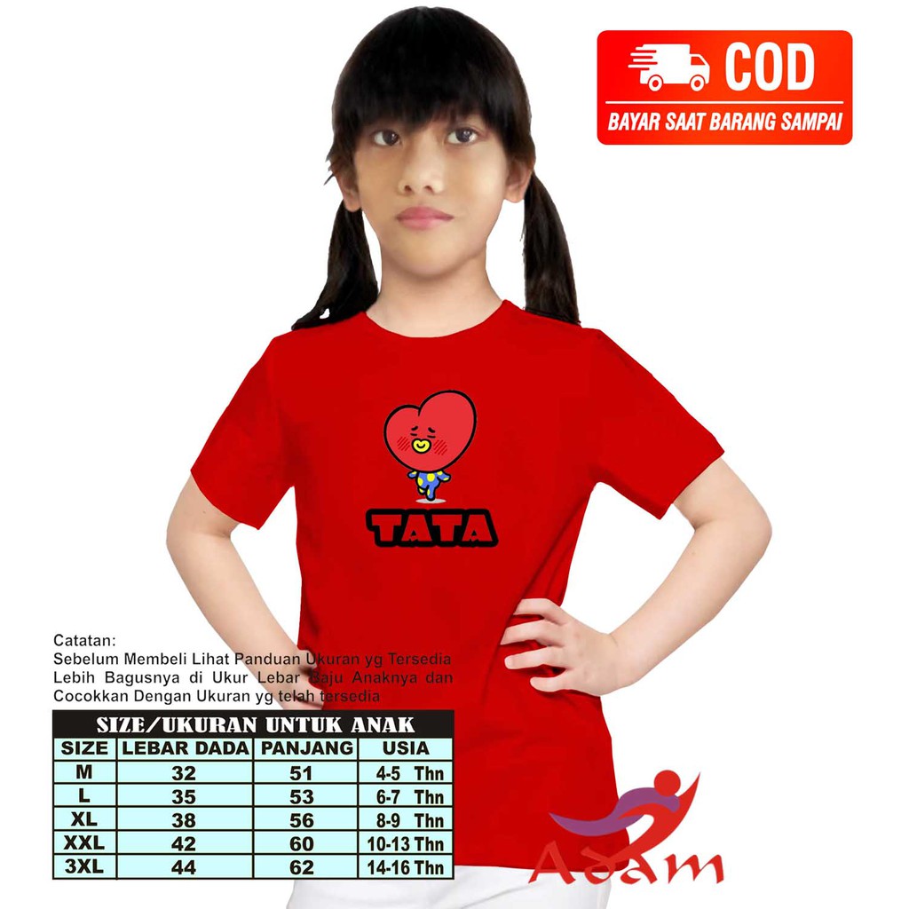 BAJU ANAK PEREMPUAN BT21 TATA BTS / Carracter Kpop T-shirt / Kaos Wanita murah / Kaos Cewek