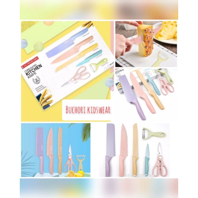Promo Evcriverh Elegant Knife set 6 in 1 pisau dapur cantik full colour ibu masak