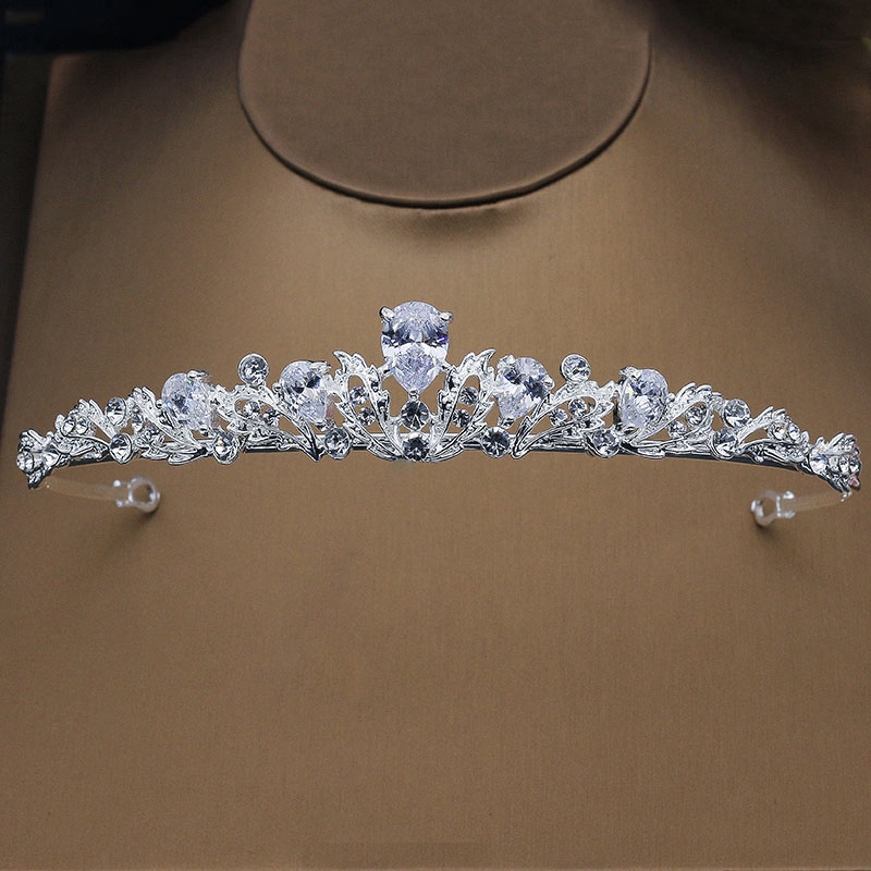 Luxury Leaf Design Zircon Tiara Headband Princess Crown