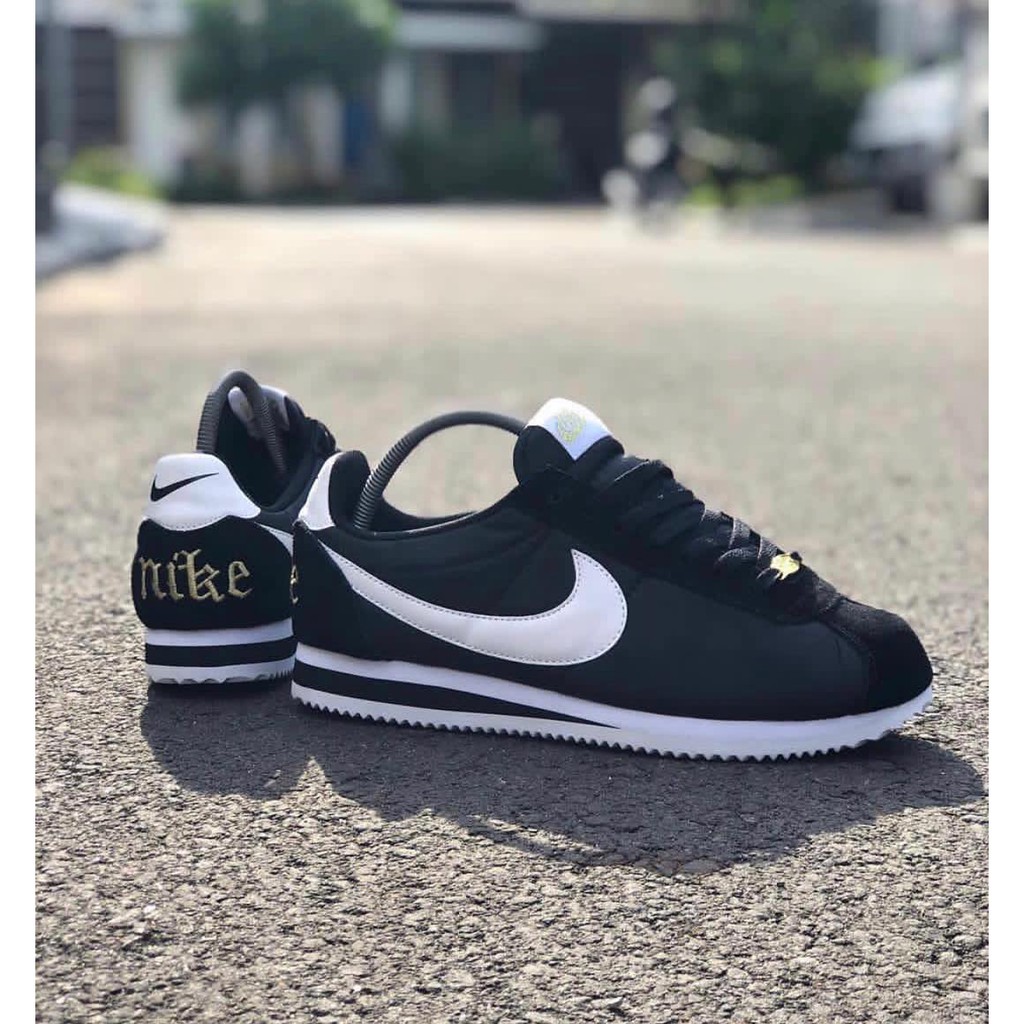 nike cortez nylon black and white