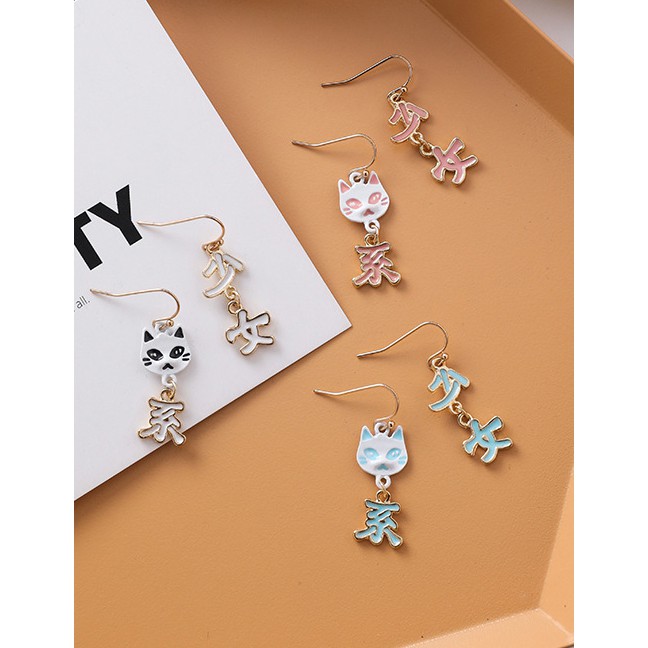 LRC Anting Gantung Fashion Drop Glazed Cat Asymmetrical Earrings F76788