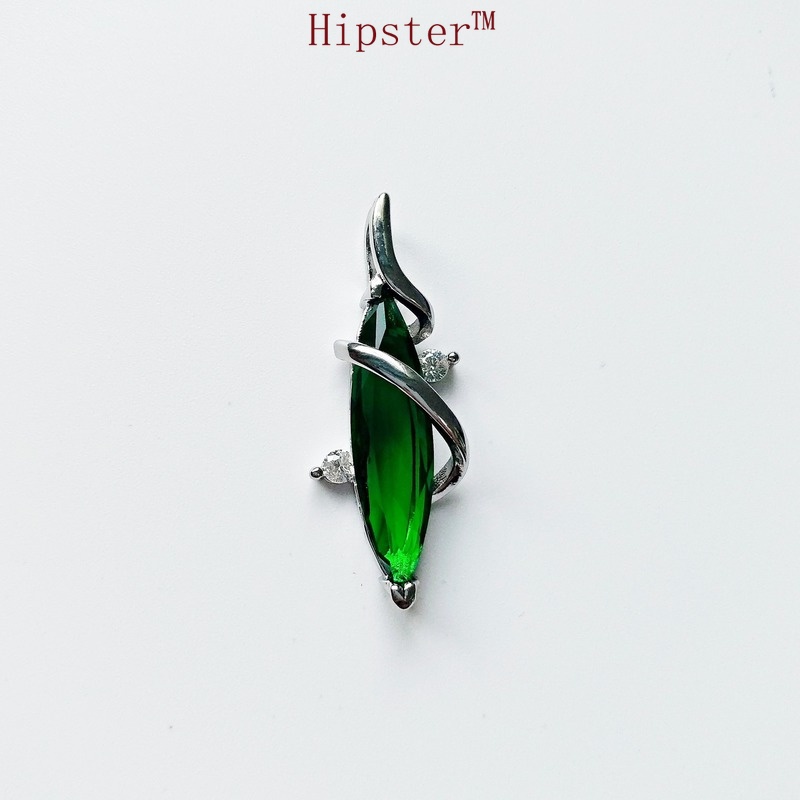 Vintage Personal Korean Style Simple and Natural Full Diamond Emerald Pendant Necklace