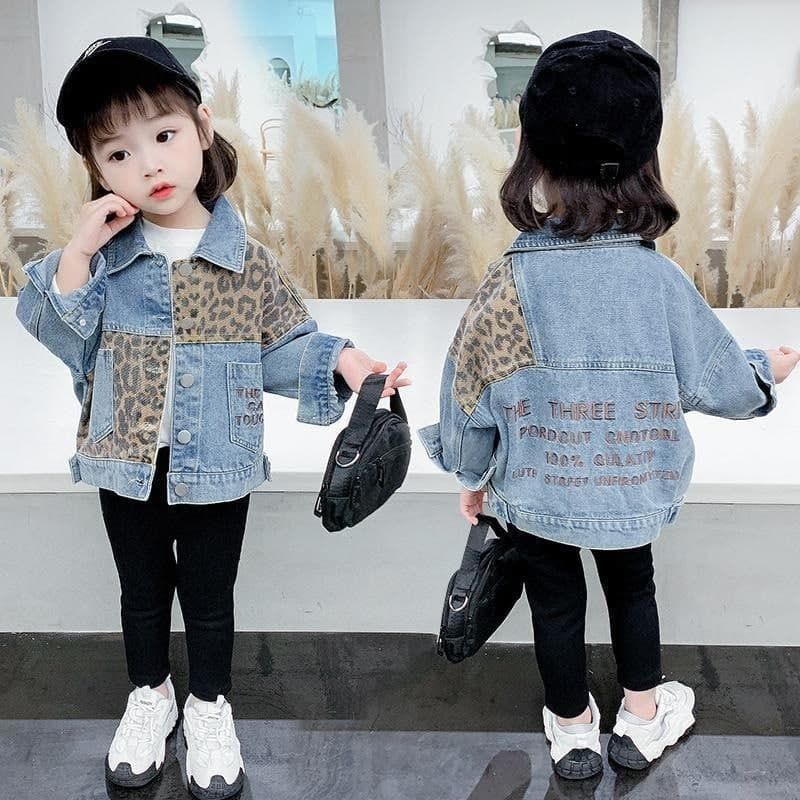 jaket jeans anak perempuan leopard pattern