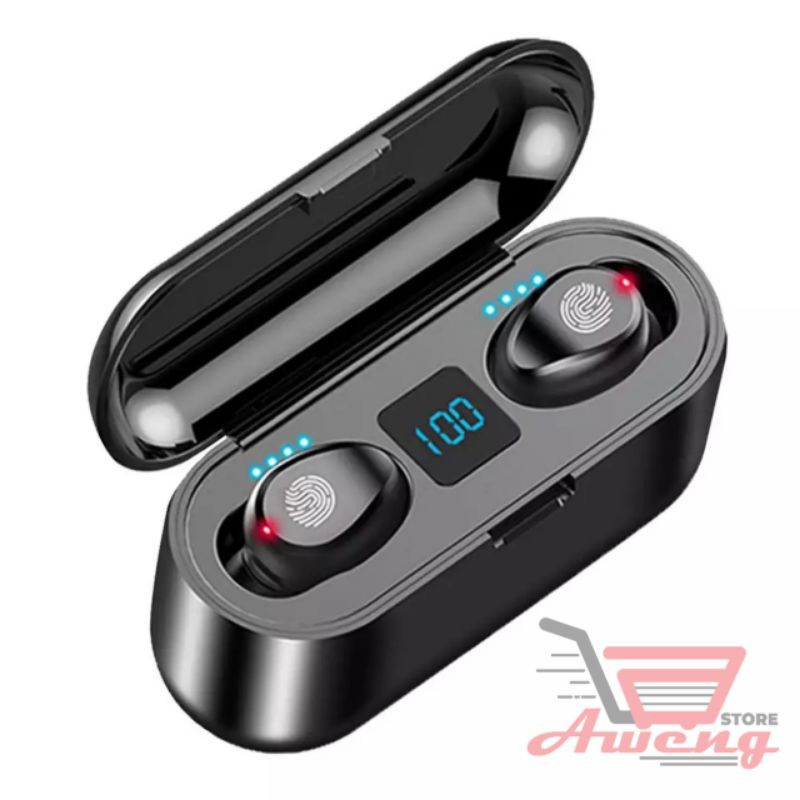 ZEBRA TWS Earphone Bluetooth 5.0 LED Powerbank Dock 2000mAh - F9-2